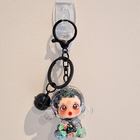 Accessories - Skullpanda Black Beaded Liquid Filled Shaker Keychain Bag Charm With Bell, NEW